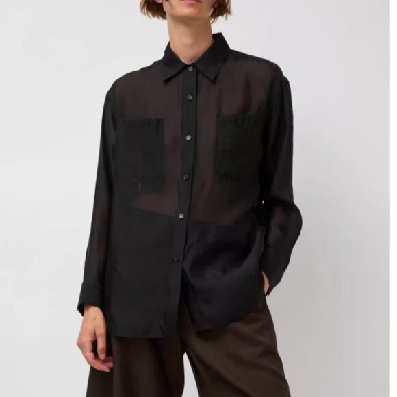 NEW No.6 Ilya Shirt - Black Noir Semi Sheer  Buttondown Retro - Picture 3 of 11